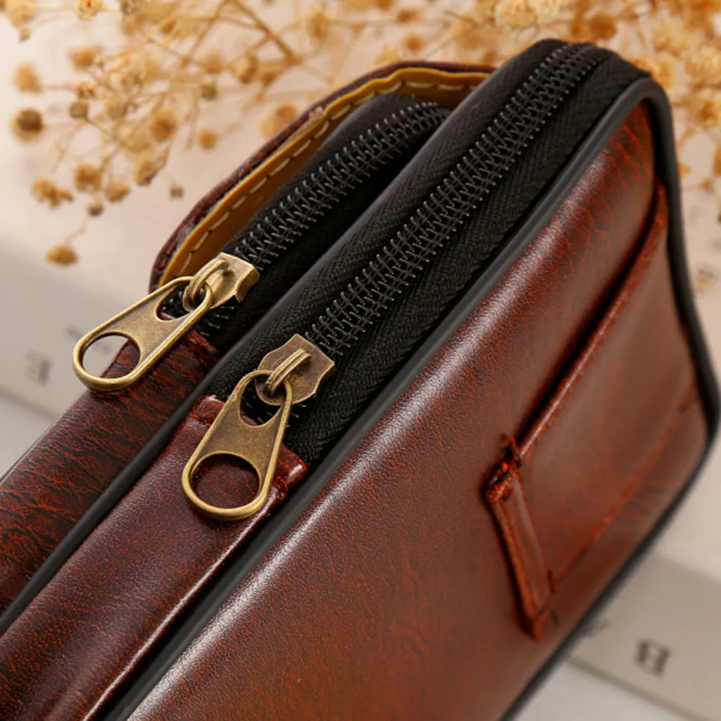 

Men's Simple Waist Bag Retro Wild Casual Double Layer Mobile Phone Waist Bag Leather Outdoor Waist Bag Elegant Messenger Bag#s