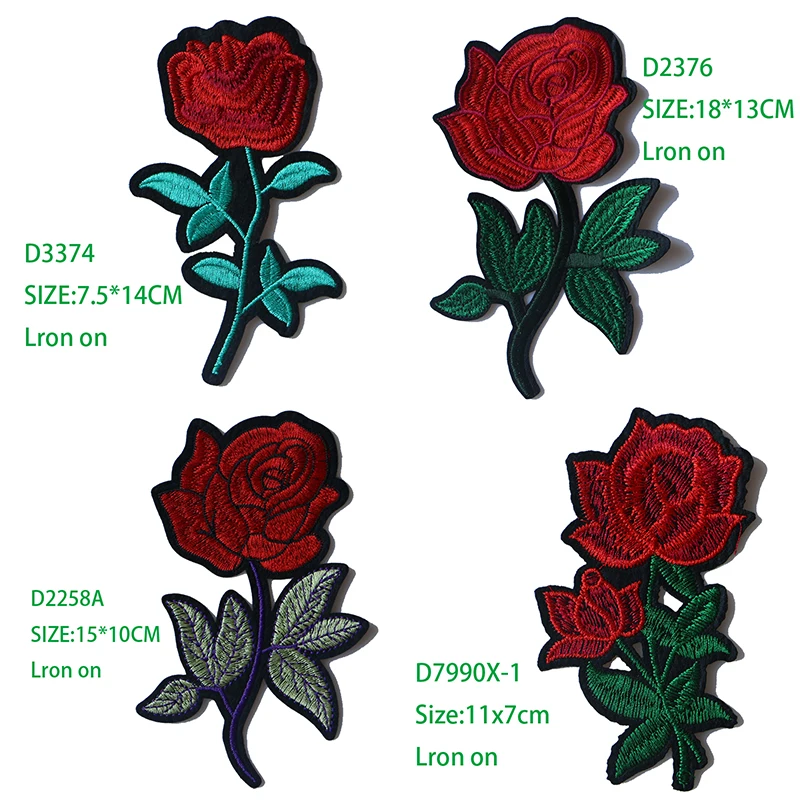 Роза с листочками в любовь Вышитые заплаты для одежды DIY полосатая одежда стиле