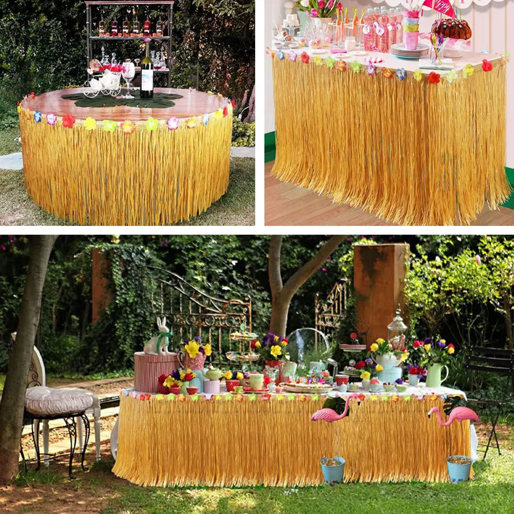 

Hawaiian table skirt DIY 75cm Plastic Luau Flower Grass Skirt Beach Wedding/Party Garden Decoration Tablecloth 275x75 cm