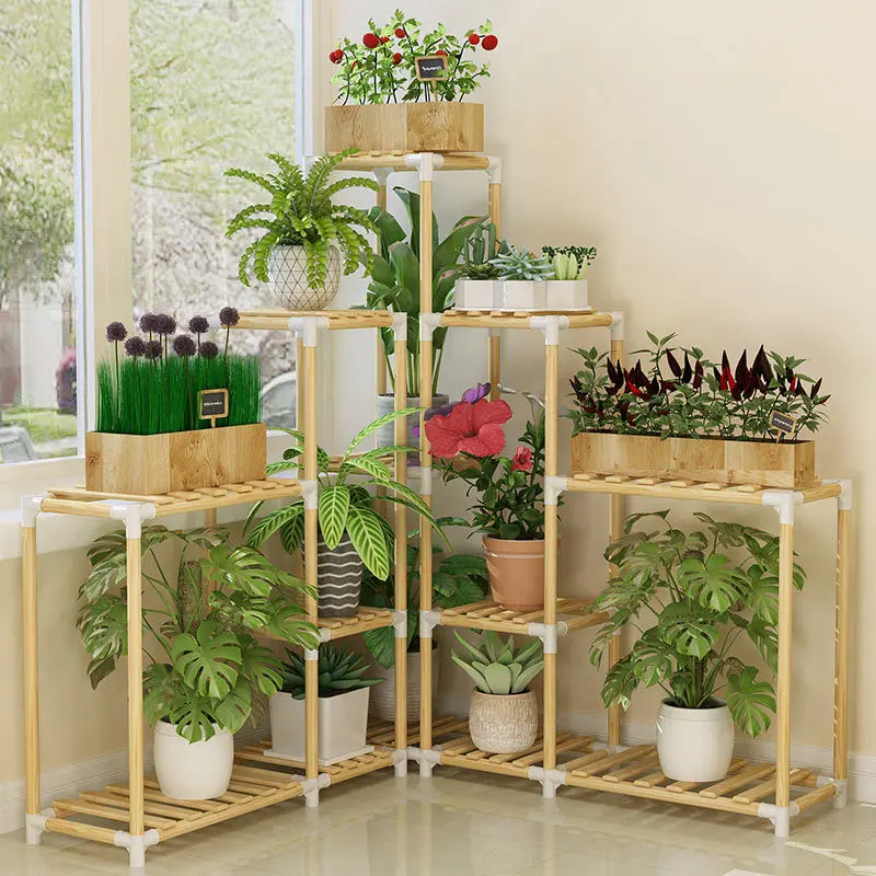 

Brief wood shelves flower stand 4layer solid wood flower rack balcony flower rack plant stand indoor garden wood plant stand