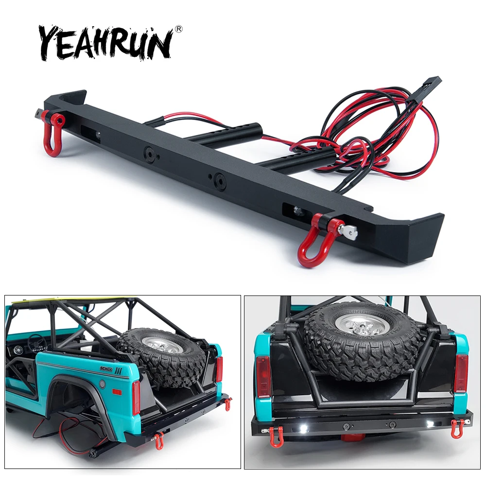 

YEAHRUN Metal Rear Bumper with Tow Hook & LED Light for Axial SCX10 III AXI03014 Early Bronco 1/10 RC Crawler Car Model Parts