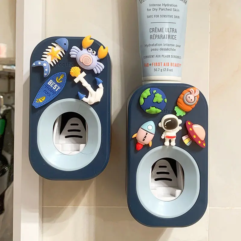 automatic kids toothpaste dispenser toothpaste squeezer for children household cartoon toothbrush holder bathroom accessories free global shipping