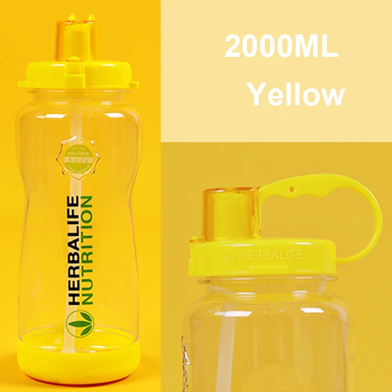 Yellow 2000ml Herbalife питание 1000 мл 2000 мл фиолетовый розовый черный синий Портативный Пространство изготовленный на заказ шейкер ремень соломы бутылка для воды - Color: Yellow 2000ml