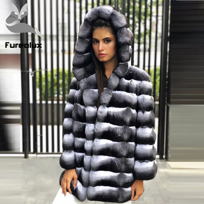 Furealux Зимние новые настоящие меховые пальто женская модная повседневная куртка с мехом кролика рекс с меховым воротником роскошный стиль толстое теплое меховое пальто