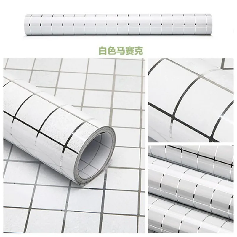 

45x200cm Waterproof Mosaic Aluminum Foil Self-adhensive Anti Oil Kitchen Wallpaper Heat Resistance DIY Wall Sticker