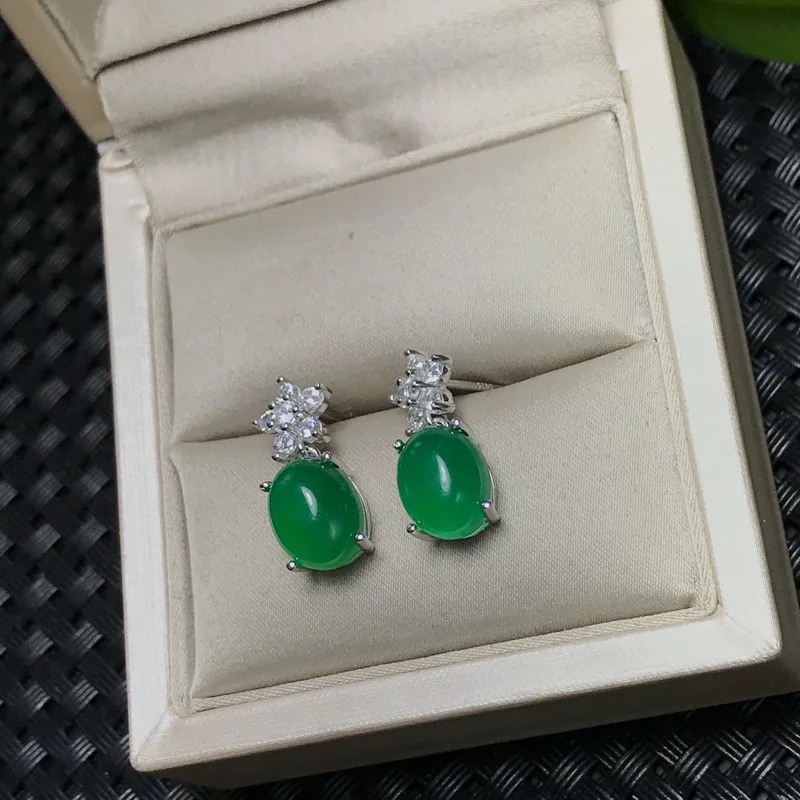 Натуральные зеленые серьги из халцедона серебряные популярный стиль