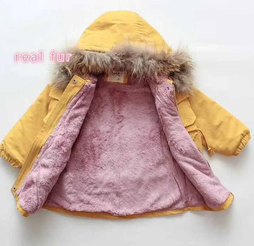 

Kids Jacket Winter Real Fur Girls Jackets Parka Coats Hooded Thick Warm Down Baby Girl Coat Fleece Toddler Outerwear Clothes
