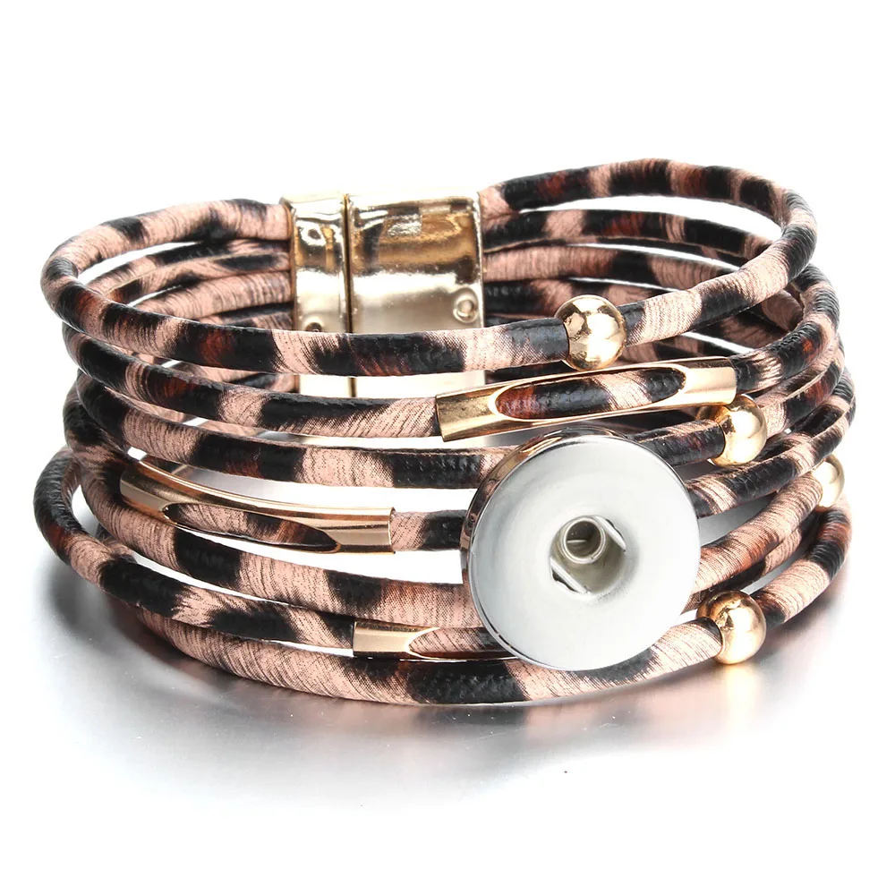 Женский кожаный браслет с леопардовым принтом широкий многослойный