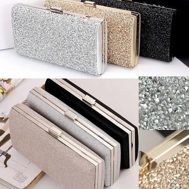 

Women Evening Clutch Bag Diamond Sequin Clutch Female Crystal Clutch Wedding Purse Party Banquet Black/gold Silver Two Chain