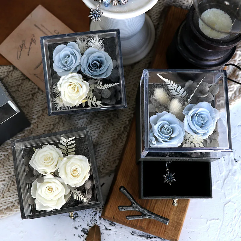 Вечный цветок ручная работа Натуральная роза шкатулка для ювелирных изделий