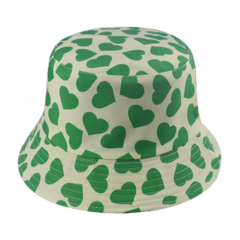 Панама Двусторонняя женская с рисунком сердец модная шапки для рыбаков летняя