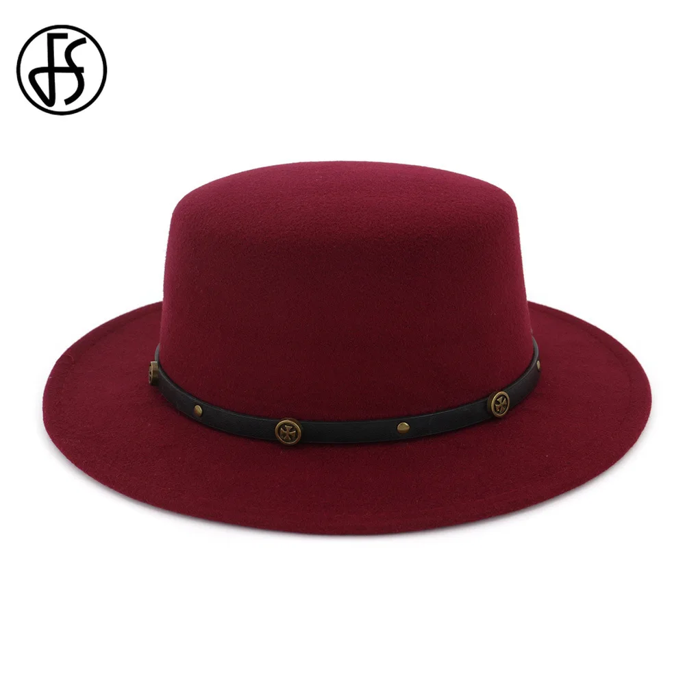Женская и мужская фетровая шляпа FS Черная кепка с широкими полями пряжкой на