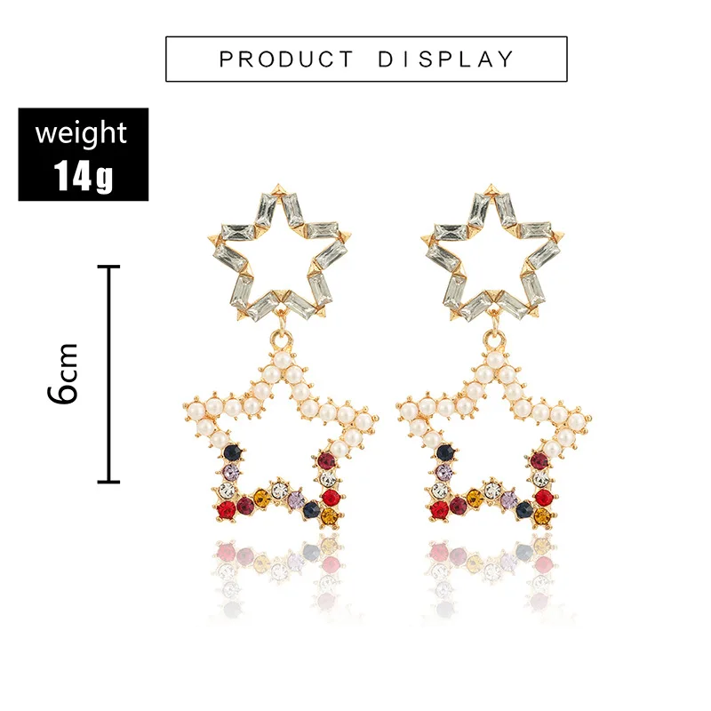 Серьги гвоздики с пентаграммой звездами и жемчугом женские вечерние ювелирные
