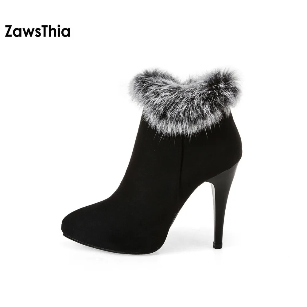 Пикантные женские ботинки ZawsThia Зимние ботильоны на высоком каблуке осенние