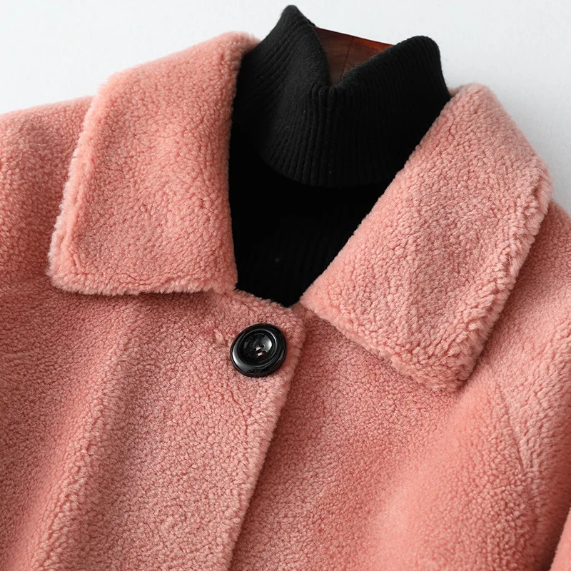 Women Spring New Wool Fur Long Coat Sheepskin Composite Jackets White Navy Blue Lady Office Wool Blends Thick Warm Fur Outwear