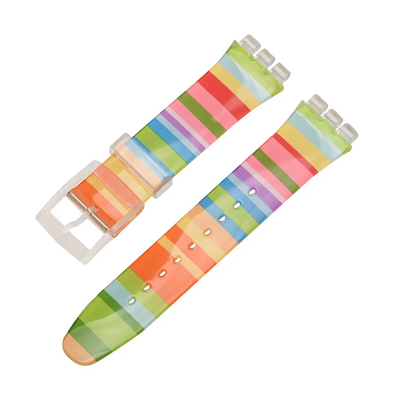 Rainbow Резиновый браслет для часов Swatch 17 мм 19 мм 20 мм силиконовый прозрачный ремешок для мужчин и женщин браслет декоративный водонепроницаемый - Цвет ремешка: Rainbow