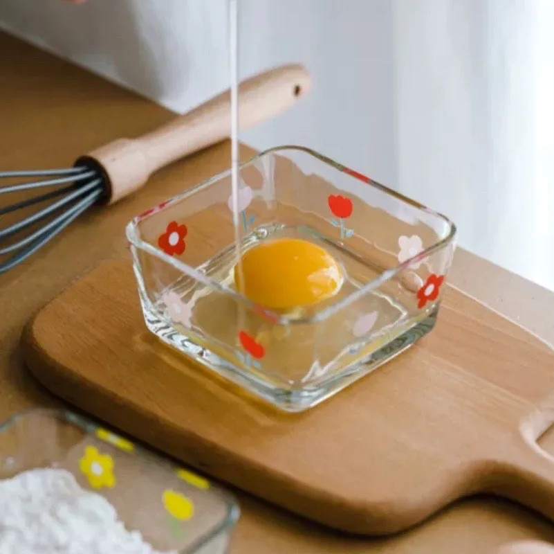 

Glass Plateau Daisy Series Fruit Salad Breakfast Square Snack Plate Dinnerware Bread Bowl Assiette Flowerert Plate