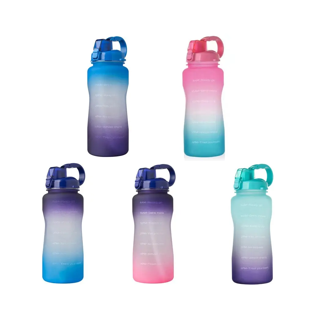 Мотивирующая бутылка для воды большой емкости 2000/3800 мл с таймером и соломинкой, похлопывающая крышка, герметичный водяной кувшин для спорта на открытом воздухе