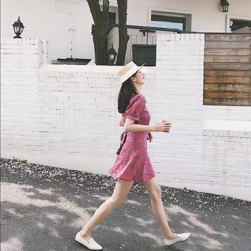 

Fashion bellflower French retro skirt female summer sweet floral dress with thin waist 2021 new first love temperament dress