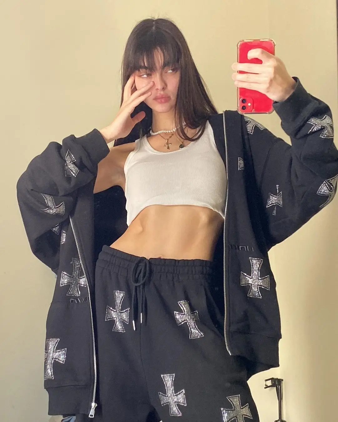 

Y2K модные стразы на молнии, толстовки большого размера, E-girl, винтажные однотонные черные свитшоты с длинным рукавом и надписью, осенняя одеж...