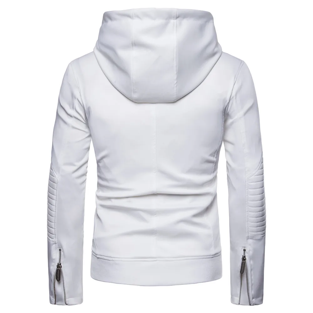 

Men Leather Jackets Autumn Pop VogueMotorcycle PU Hooded Splice Jacket Leather Coats Jackets Male Clothing