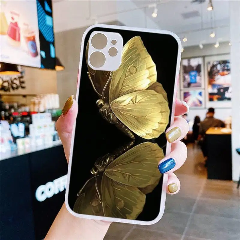

Sac Gold Flower Butterfly Phone Case White Transparent Matte For IPhone7 8 11 12 S Mini Pro X XS XR MAX Plus Cover Shell