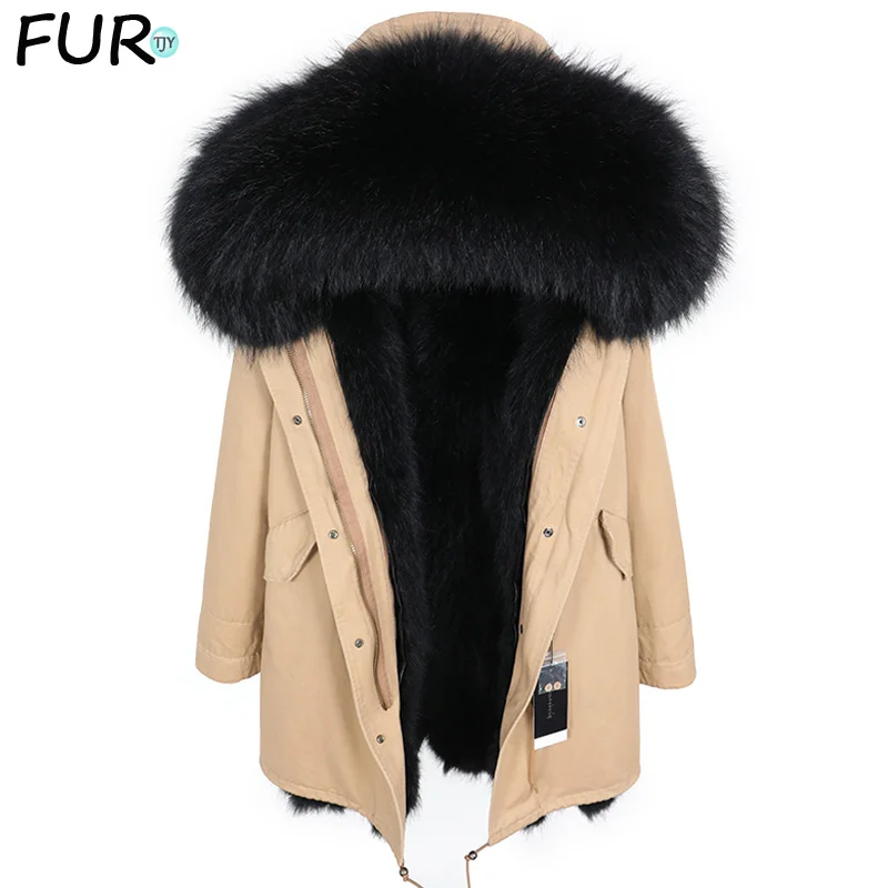 Мужская парка с мехом енота на капюшоне теплая воротником из меха и подкладкой