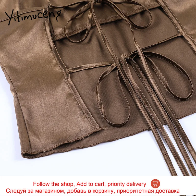 

Yitimuceng Crop Tops Women Clothes Korean Fashion Black Summer 2021 Backless New Tank Top Sexy Camis Short Strapless Bandage