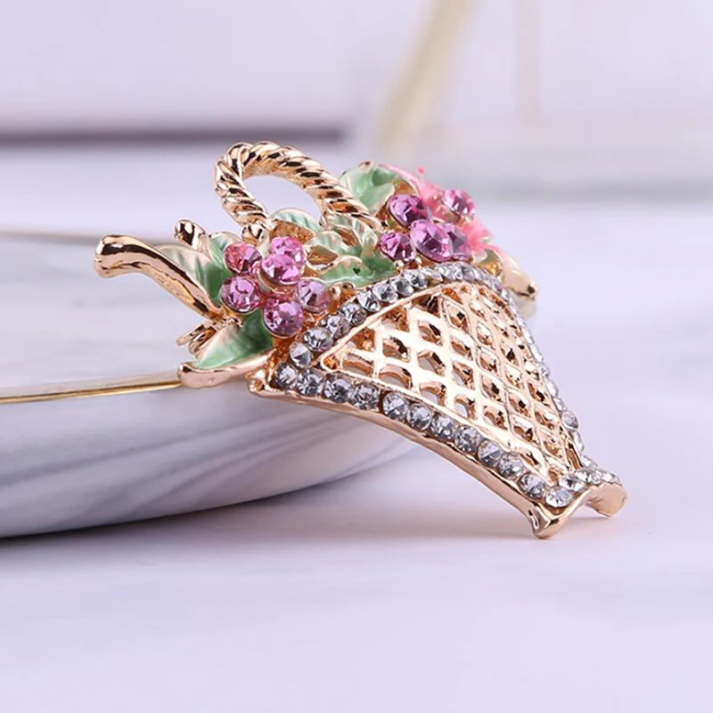 Цветочная корзина полый бриллиант брошь женская Цветная из сплава цветное