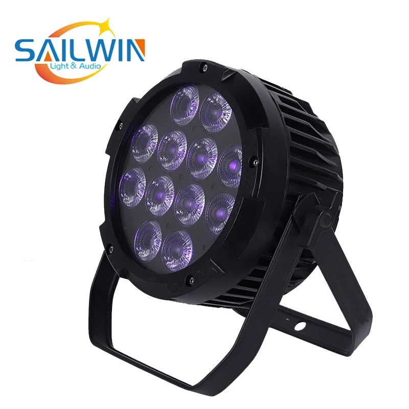 Фото 4X Лот совсем не вентилятор Алюминиевый беспроводной LED Par Can 12*18 Вт 6в1 RGBAW UV LED Par свет DMX сценический свет Par проектор с Powercon №3
