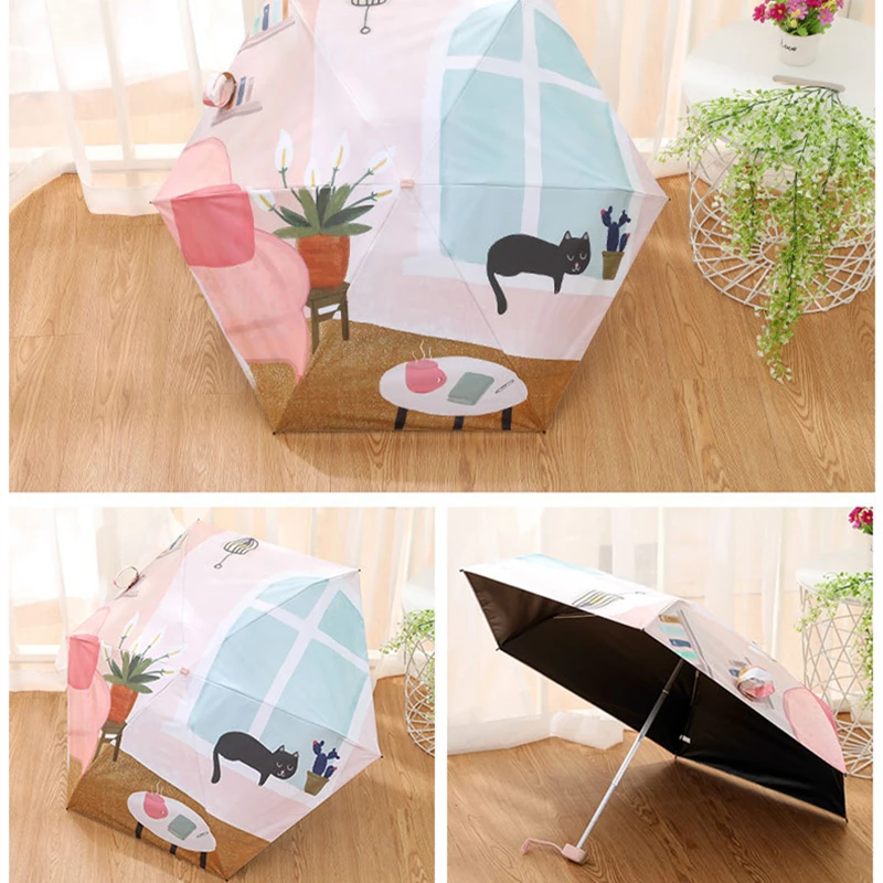 Мультяшное животное кошка милая девушка женский зонтик карманный мини складной