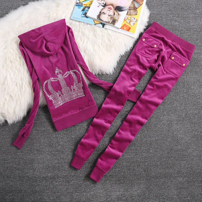 

Fashion Sweatsuit Velvet Fabric Tracksuits Velour Outfits Hoodies Tops and Sweat Pants Set S- XL