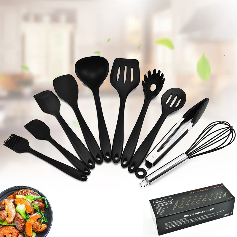 

10Pcs Silicone Cooking Utensils Set Kitchen Tools Kitchenware Non-stick Spatula Spoon Oil Brush Heat-Resistant Dinnerware Set