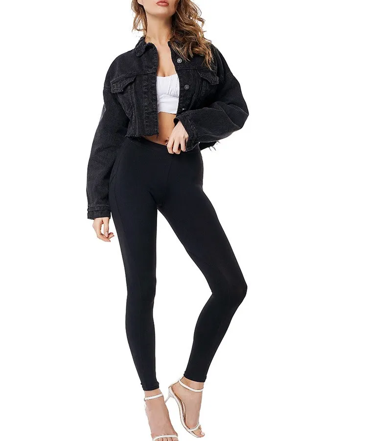 Модная женская джинсовая куртка с отложным воротником укороченный топ тонкие