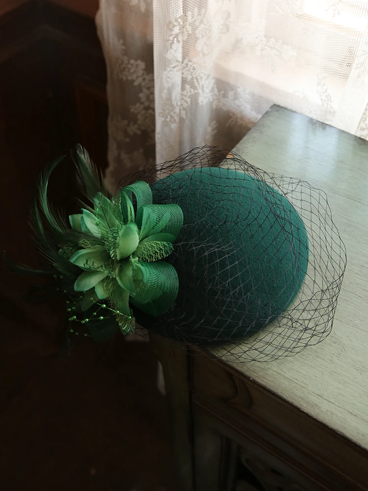 

England Retro Women's Elegant Gauze Billycock Autumn And Winter Wool Wedding Dress Hat