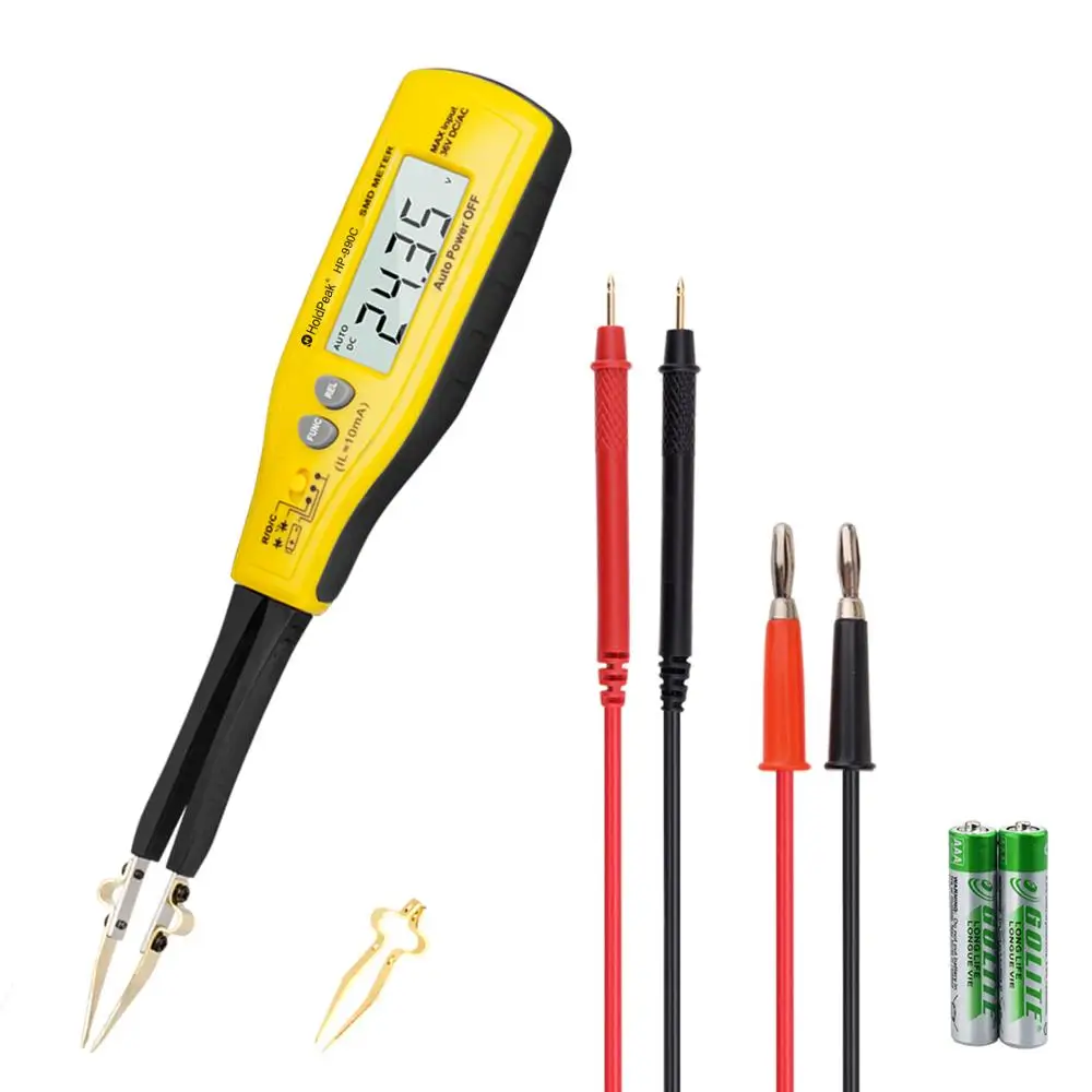 

HoldPeak HP-990C Digital SMD Tester Capacitance Meter Resistance Meter Diode Battery Test with Carry Box Power Battery Tester