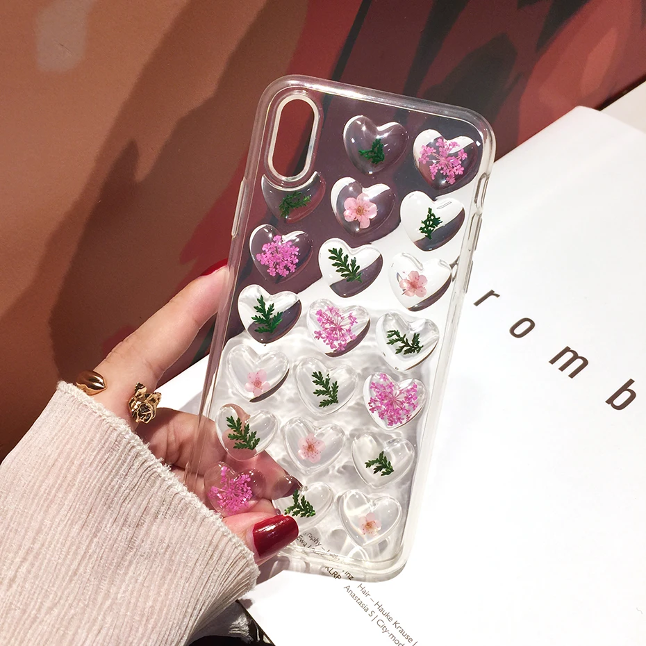 Qianliyao Винтаж 3D сердце настоящие Цветы Чехол для телефона для iphone X XS Max XR Мягкий ТПУ чехол для iphone 6 6s 7 8 Plus capa