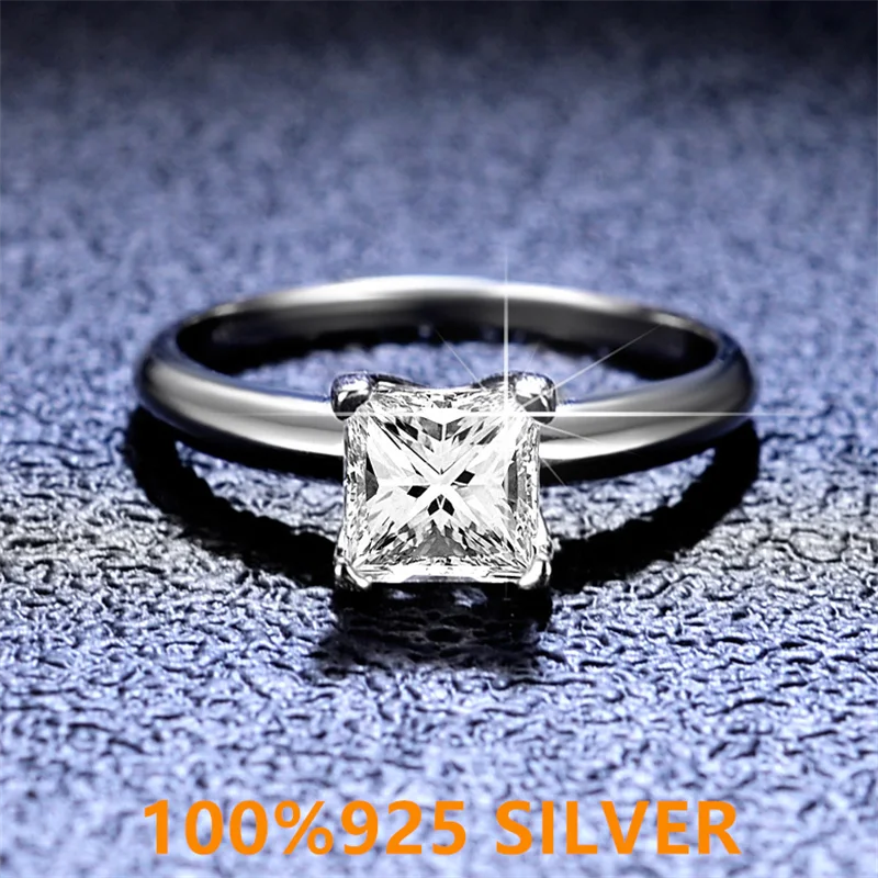 

925 colorfast Sterling Silver women's ring D-COLOR mosan diamond square four claw ring classic fashion exquisite gift