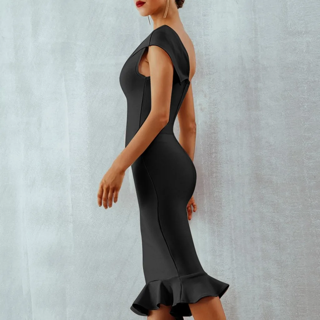 Женское однотонное платье на одно плечо асимметричные вечерние женские платья