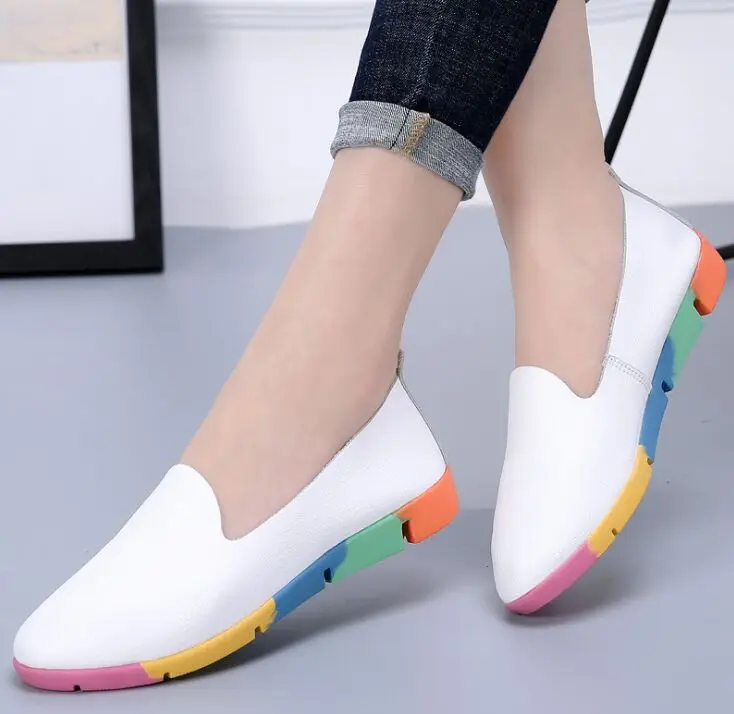 Туфли женские из натуральной кожи простая повседневная дышащая обувь на плоской