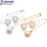 womens pearl earring necklace two piece set 3a zircon plant flower classic popular jewelry 2pcs set