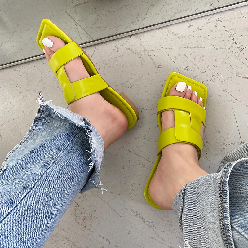 

Open Toe Women Sandals Flats Shallow Slip On Slippers White/Purple/Green/Black Summer Comfortable Beach Shoes Comfortable Flats