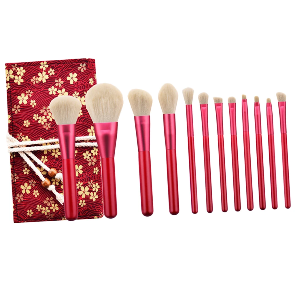 

12pcs Soft Makeup Loose Powder Foundation Face Brush W/ Red Storage Bag Blending Eyeliner Eyelash Eyebrow Brush