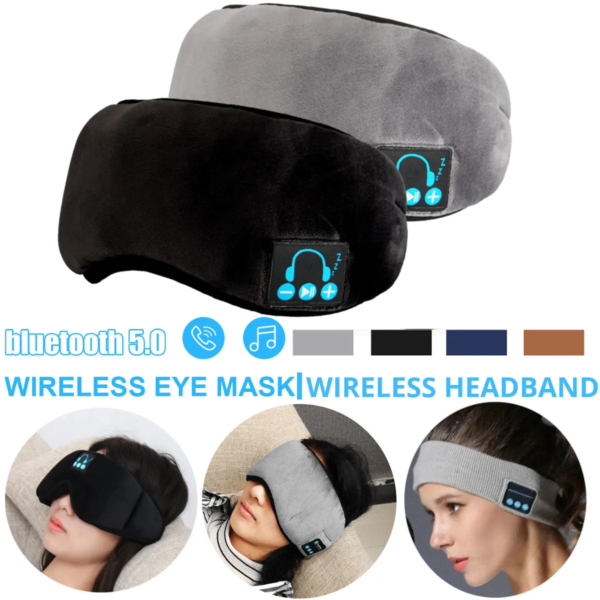 

Wireless bluetooth 5.0 Earphones Sleeping Eye Mask Music player / Sports headband Travel Headset Speakers Built-in Speakers Mic