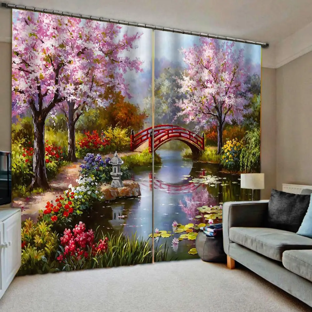 Розовые занавески с рисунком маслом роскошные 3D затемняющие Оконные Занавески