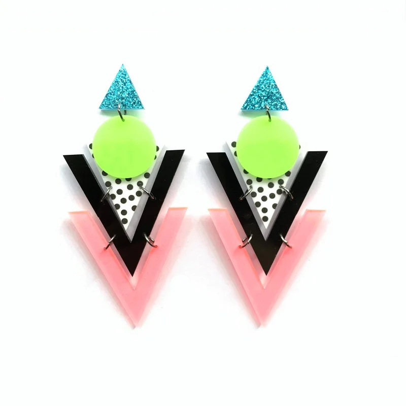 Модные Разноцветные серьги-гвоздики из акрила в форме треугольника и круга для