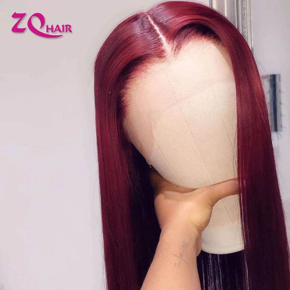 

Remy Straight Lace Front Human Hair Wigs For Black Women 13X6X1 Colored Straight 99J Wine Red Honey Blonde 4X4 Lace Closure Wig