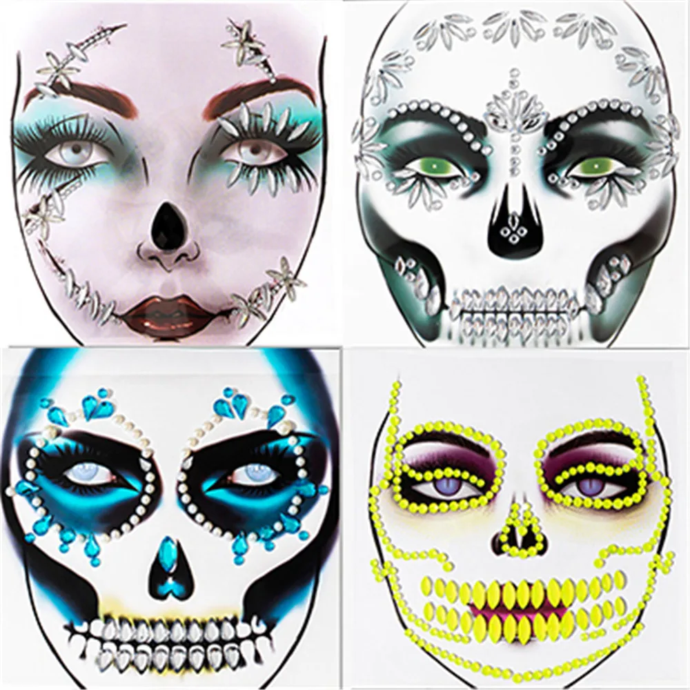 

New Arrival 1Pc Halloween Dressing Party Face Gem Sticker Skull Makeup Inspired Party Body Paint Decor For Carnival Holiday Gift