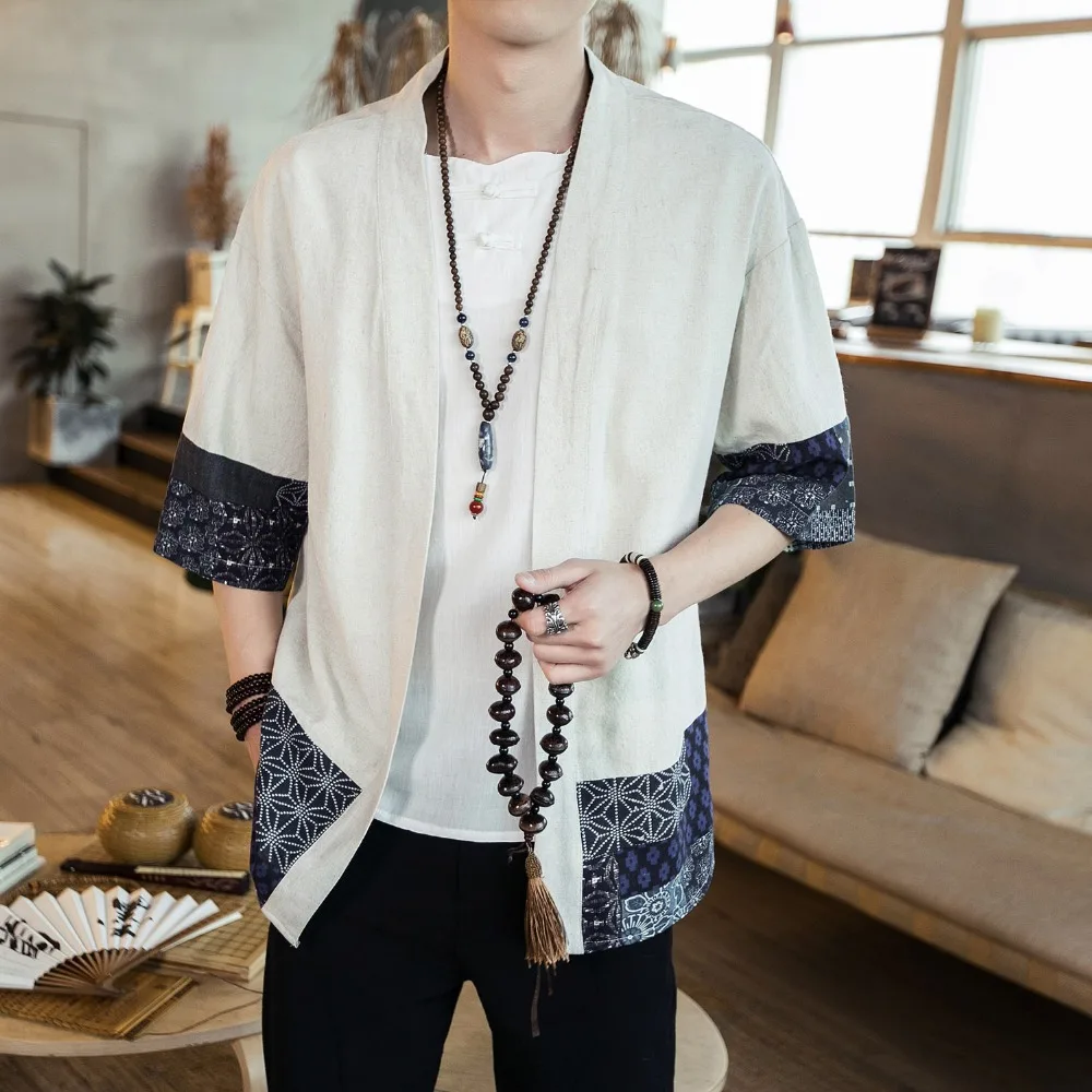 

Chinese Style Kimono Men Shirt Half Sleeve Street VogueMen Shirt Men Linen Kimono Shirt Men Clothes Nice Pop