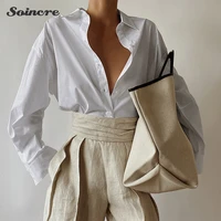 fashion professional loose shirt women french white simple turn down collar long sleeved shirt female blouses 2021casual elegant
